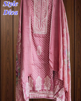Elegant Glazed Cotton Un-Stitched Suit with Digital Print & Organza Embroidery Patch Work